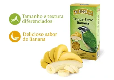 diferenciais do Alcon Club Trinca-Ferro Banana, tamanho e textura diferenciados, delicioso sabor de banana